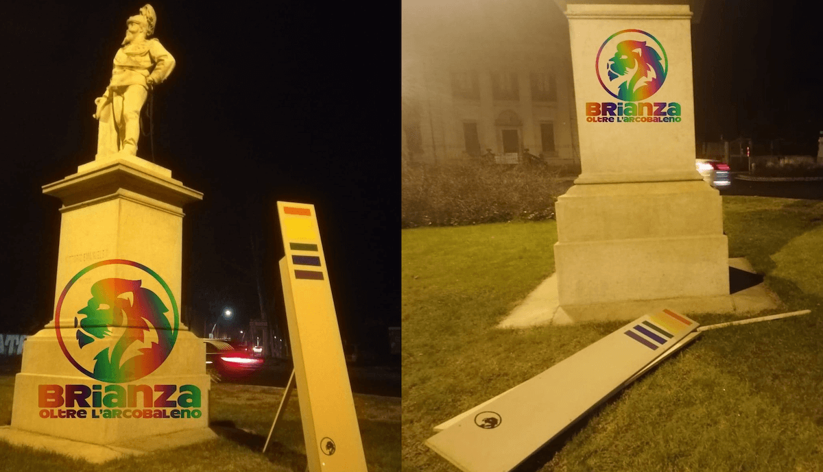 Monza, distrutto il monolite rainbow contro l’omotransfobia
