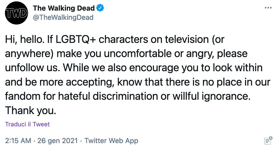 TWD: World Beyond, gli autori replicano ai fan omofobi: “se vi sentite a disagio smettete di seguirci” - The Walking Dead i realizzatori replicano agli omofobi 2 - Gay.it