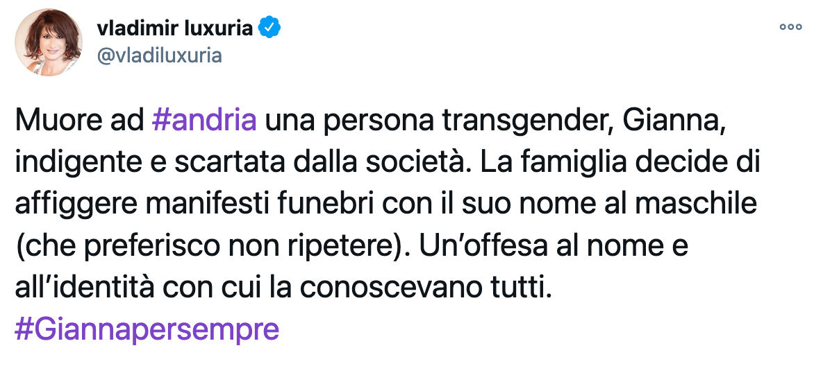 Andria, muore donna trans ma la famiglia affige manifesti funebri con il nome al maschile - l'omaggio di Taffo - vladimir - Gay.it