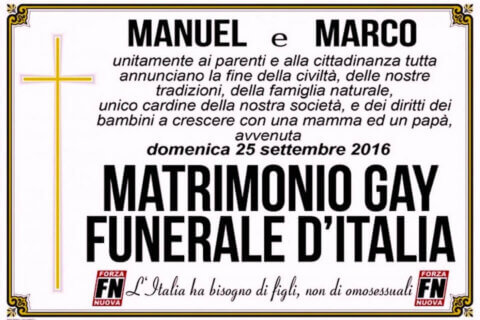 Cesena, condannato Mirco Ottaviani di Forza Nuova: affisse manifesti funebri su coppia gay - Cesena Forza Nuova 1 - Gay.it