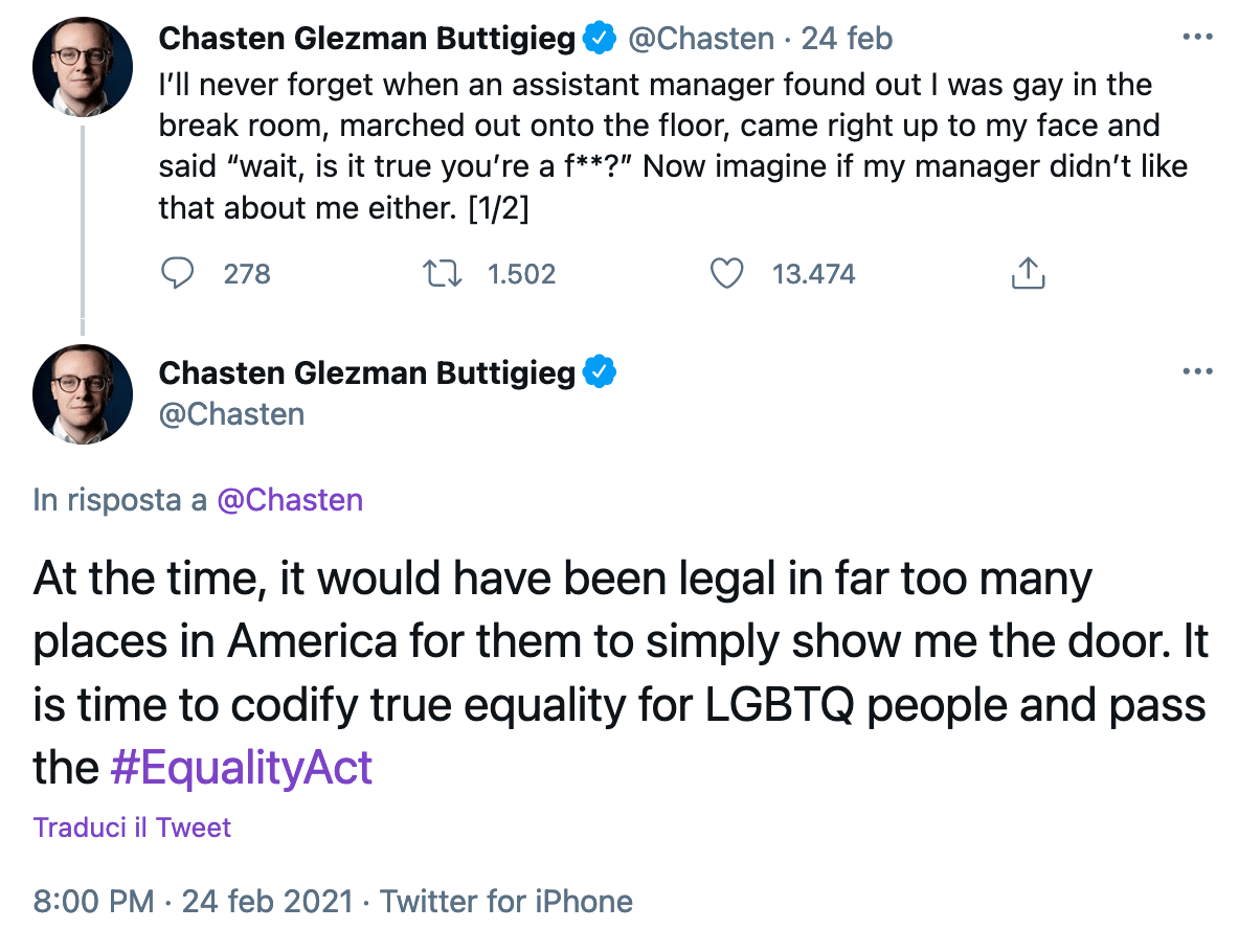 Chasten, il marito di Pete Buttigieg ricorda l'orrendo episodio di omofobia vissuto a lavoro - Chasten Buttigieg - Gay.it