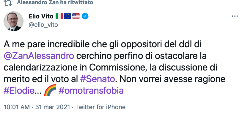Vito di Forza Italia: “Incredibile ostacolare la discussione del DDL Zan, non vorrei avesse ragione Elodie” - Elio Vito copia - Gay.it