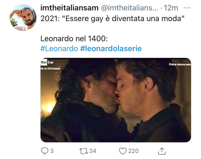 Leonardo, social impazziti per la rappresentazione gay di Da Vinci: "Amore senza censure, brava Rai" - Leonardo gay Twitter 6 - Gay.it