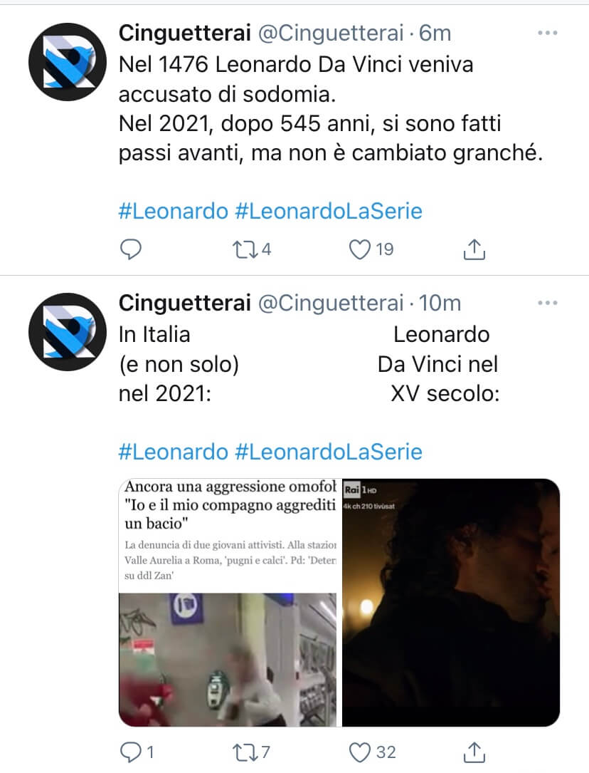 Leonardo, social impazziti per la rappresentazione gay di Da Vinci: "Amore senza censure, brava Rai" - Leonardo gay Twitter 9 - Gay.it
