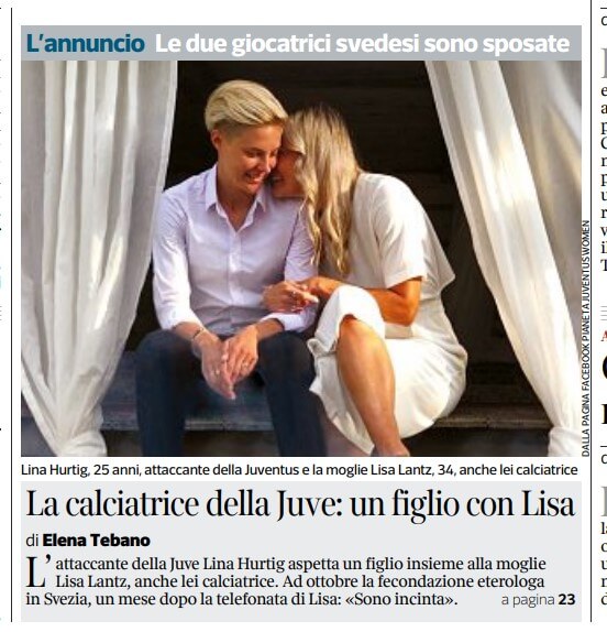 Lina Hurtig, calciatrice della Juventus: "Mia moglie Lisa è incinta, diventiamo mamme" - video - Lina e Lisa mamme - Gay.it