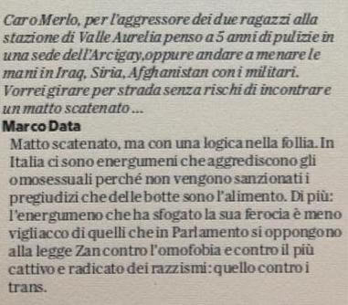 Merlo su Repubblica: "Più vigliacchi i parlamentari contrari al DDL Zan che l'energumeno di Valle Aurelia" - Merlo DDL Zan - Gay.it
