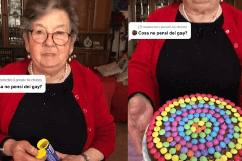 Nonna Lella virale su TikTok con la sua torta rainbow: "Viva l'amore in ogni suo colore" - VIDEO - Nonna torta gay 1 - Gay.it