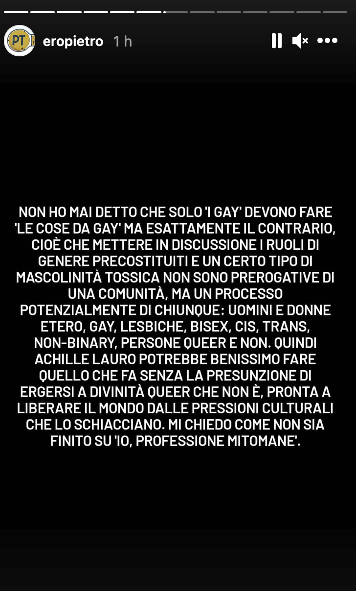 Pietro Turano torna su Achille Lauro: "è vuoto cosmico, si è appropriato di una cultura di cui non sa nulla" - Pietro Turano 4 - Gay.it