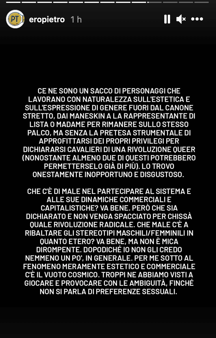 Pietro Turano torna su Achille Lauro: "è vuoto cosmico, si è appropriato di una cultura di cui non sa nulla" - Pietro Turano 7 - Gay.it