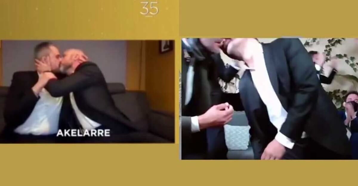 Goya 2021, Salvador Calvo presenta il fidanzato e sua figlia prima di vincere il premio come migliore regista - VIDEO - baci gay Goya 2021 - Gay.it