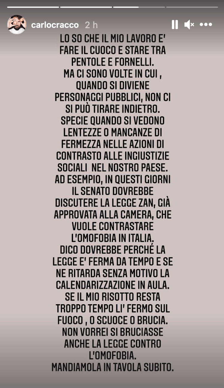 Carlo Cracco sostiene il DDL Zan: "Troppo fermo sul fuoco si brucia, mandiamolo subito in tavola" - Carlo Cracco - Gay.it