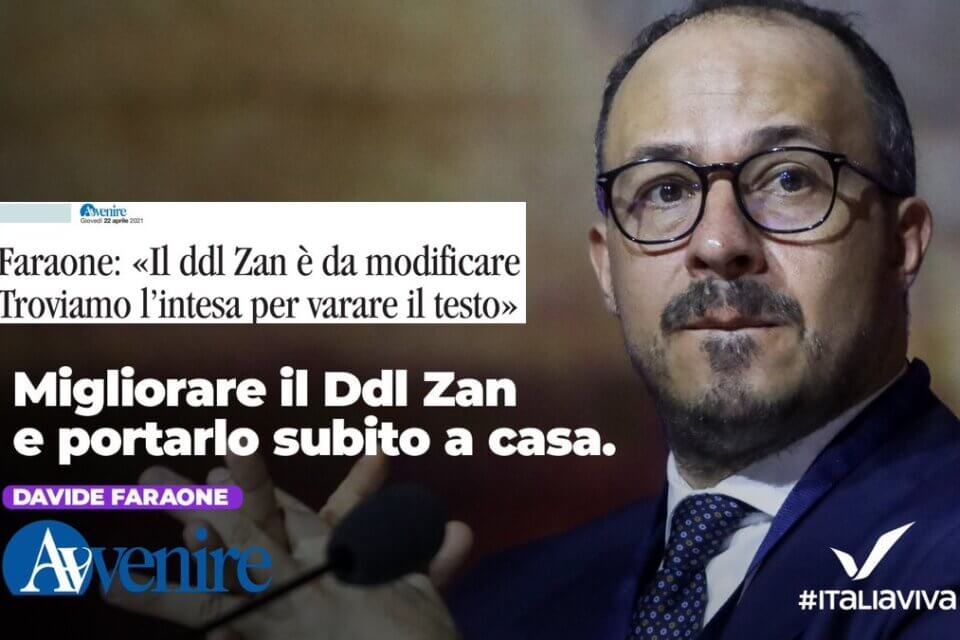 Davide Faraone (IV) insiste: “Modifichiamo il DDL Zan, respingo l’idea del “prendere o lasciare””