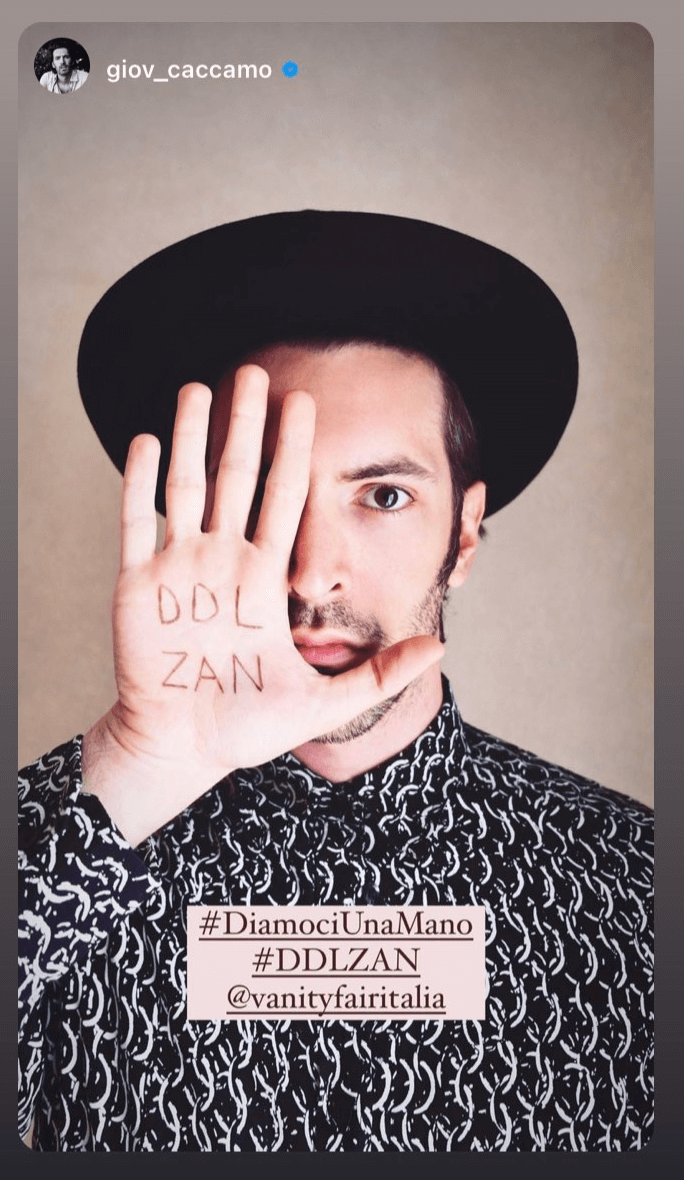 #DiamociUnaMano, continua il sostegno 'vip' al DDL Zan: Fasano, D'Avena, Iezzi, Amoroso, Taffo e tanti altri - Giovanni Caccamo DDL Zan - Gay.it