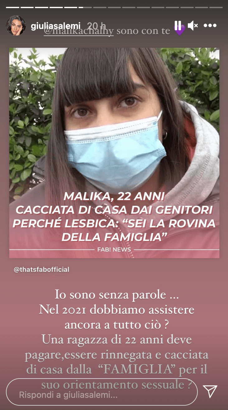 Giulia Salemi "pietrificata" dalla storia di Malika: "Nel 2021 dobbiamo assistere ancora a tutto ciò?" - VIDEO - Giulia Salemi - Gay.it