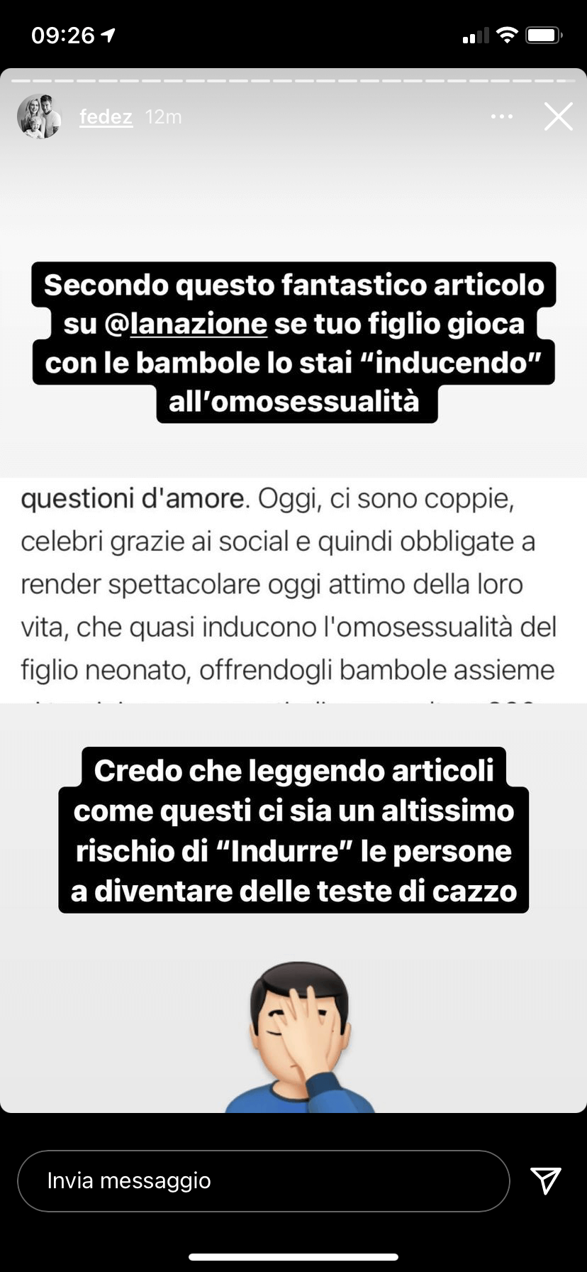 La Nazione: "Coppie celebri quasi inducono i figli all'omosessualità" - l'attacco di Fedez - La Nazione - Gay.it