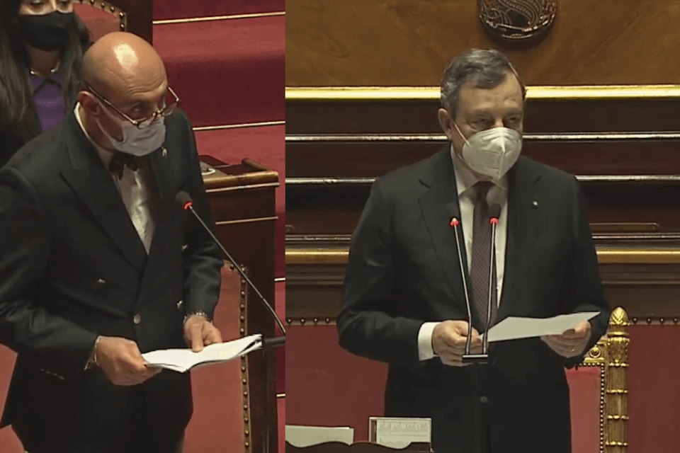 Pillon in senato a Draghi: "Famiglia naturale sotto attacco ideologico, poste all'esame leggi divisive" - Pillon in senato a Draghi - Gay.it
