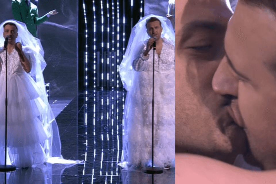 Pio e Amedeo vestiti da sposa nella parodia di (e con) Achille Lauro, e scatta il bacio - VIDEO - Pio e Amedeo - Gay.it