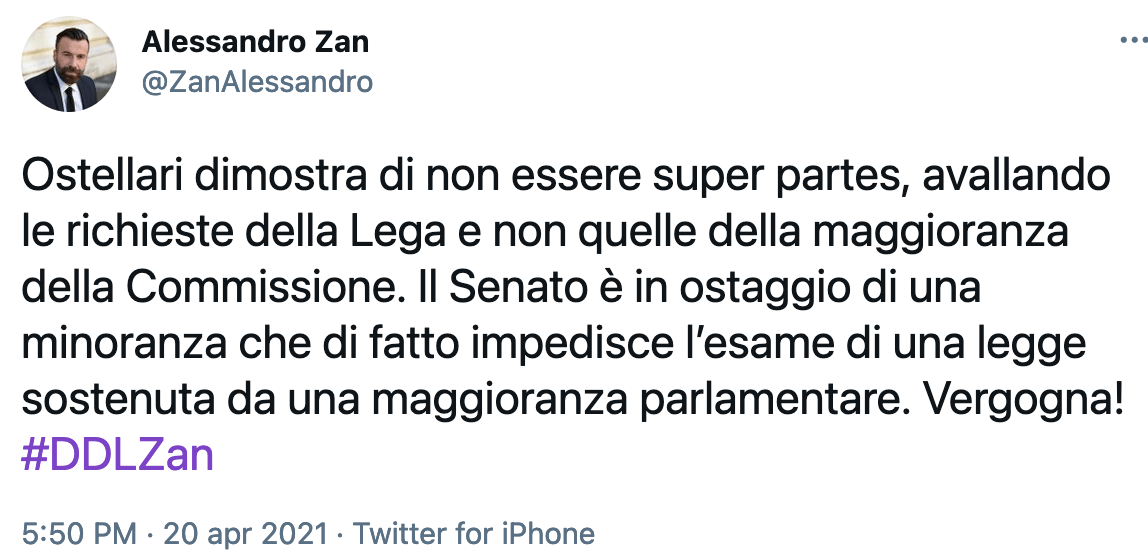 Omotransfobia, Zan vs. Ostellari: "Senato in ostaggio della Lega, vergogna!" - Zan vs. Ostellari 1 - Gay.it