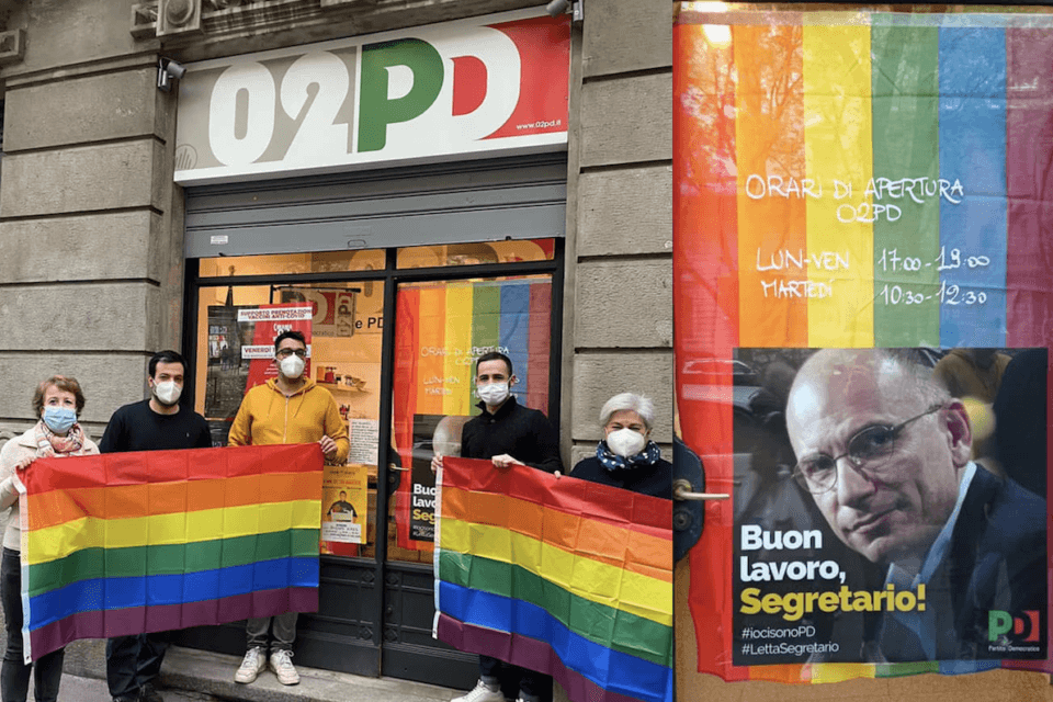 Milano, l'appello a Letta: “Una bandiera rainbow in ogni circolo PD per sostenere il DDL Zan” - bandiera rainbow in ogni circolo PD - Gay.it