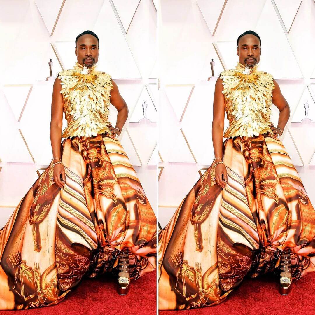 BIlly Porter in Giles Dacon, billy porter dress, Oscar 2020