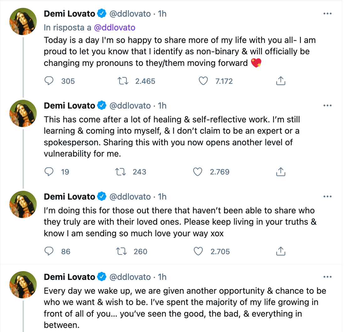 Demi Lovato fa coming out: "mi identifico nel genere non-binario" - Demi Lovato fa coming out - Gay.it
