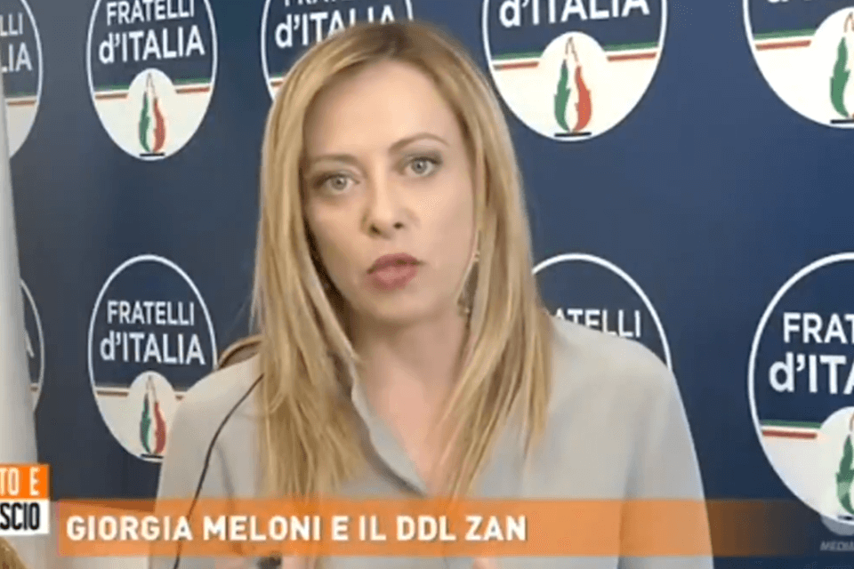 DDL Zan, Giorgia Meloni in diretta tv: “Legge che inserisce un reato di opinione” – VIDEO