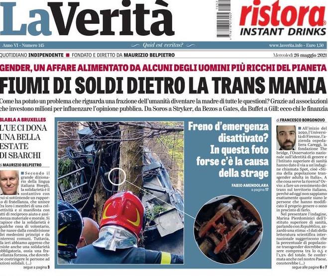 La Verità in prima pagina: "Fiume di soldi dietro la Transmania" - la verita - Gay.it