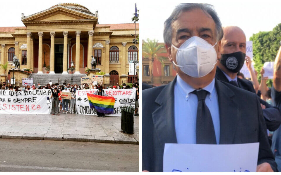 Il flashmob a Palermo con il sindaco Leoluca Orlandi per sollecitare l’approvazione del DDL Zan