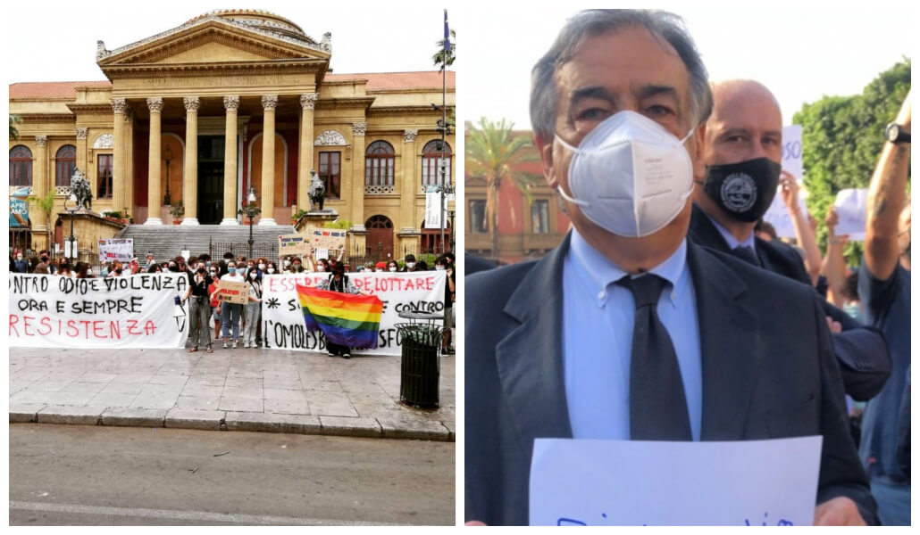 Il flashmob a Palermo con il sindaco Leoluca Orlandi per sollecitare l’approvazione del DDL Zan