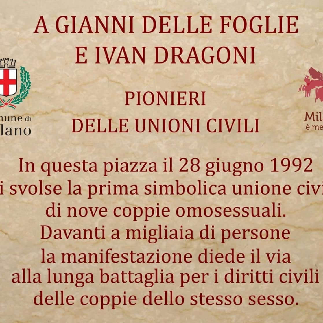 Milano, inaugurata targa in memoria di Gianni Delle Foglie e Ivan Dragoni, pionieri delle unioni civili - 206565981 344605720361995 7763137082425646450 n 1 - Gay.it