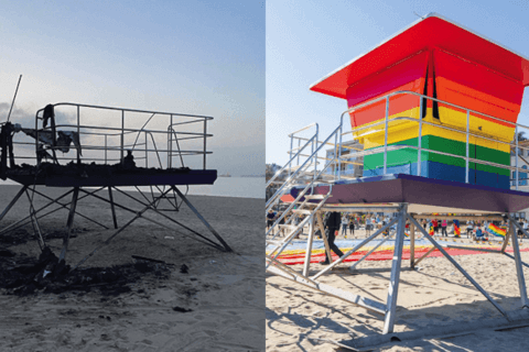Bruciata dagli omofobi, la torretta Pride torna arcobaleno - Bruaciata dagli omofobi la torretta Pride è tornata rainbow - Gay.it