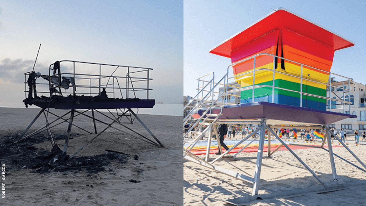 Bruciata dagli omofobi, la torretta Pride torna arcobaleno