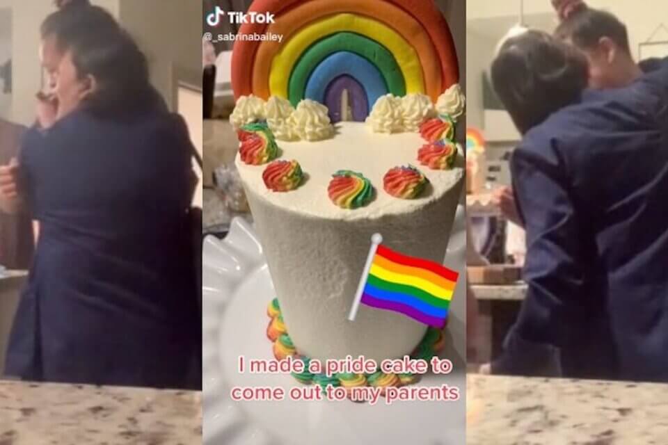 Fa coming out in famiglia con una torta rainbow, la reazione dei genitori è virale – video