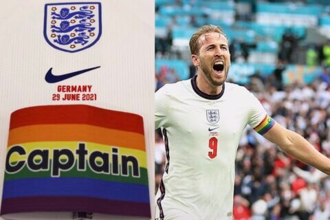 Qatar 2022, Harry Kane vuole giocare e vincere il mondiale dei diritti umani - Harry Kane uragano rainbow in campo contro la Germania - Gay.it