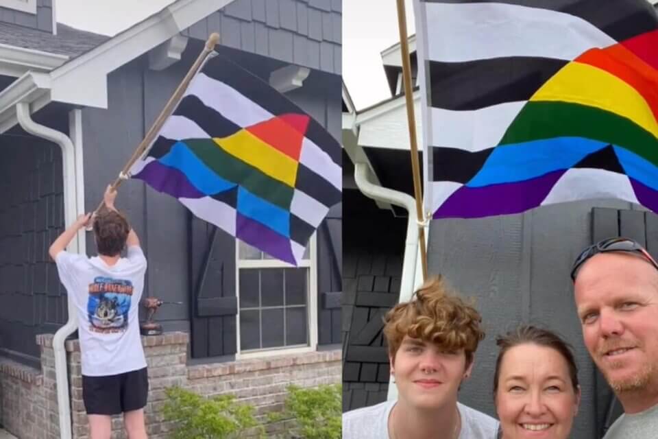 Papà sostiene figlio gay issando la bandiera rainbow: “Sciocchiamo i vicini!” – e il video è virale