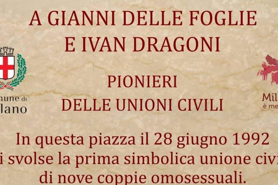 Milano, inaugurata targa in memoria di Gianni Delle Foglie e Ivan Dragoni, pionieri delle unioni civili - Milano inaugurata targa in memoria di Gianni Delle Foglie e Ivan Dragoni pionieri delle unioni civili - Gay.it