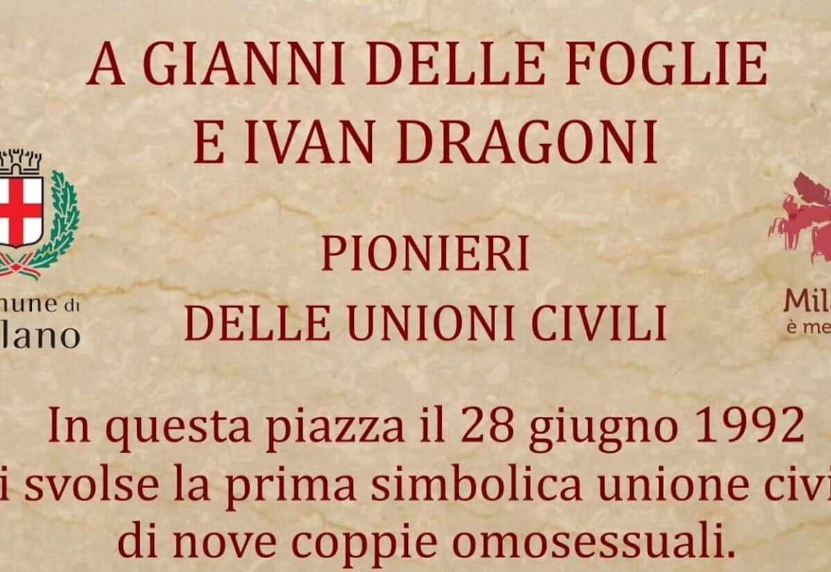 Milano, inaugurata targa in memoria di Gianni Delle Foglie e Ivan Dragoni, pionieri delle unioni civili