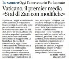 Vaticano vs DDL Zan: le prime pagine dei giornali - mattino - Gay.it