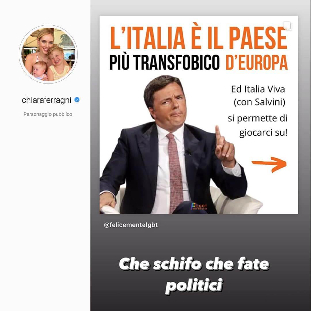 DDL Zan, scontro social tra Chiara Ferragni e Matteo Renzi: "La politica? Che schifo". E lui le chiede un contraddittorio - 212478090 10158717929374915 7716916610077163034 n - Gay.it