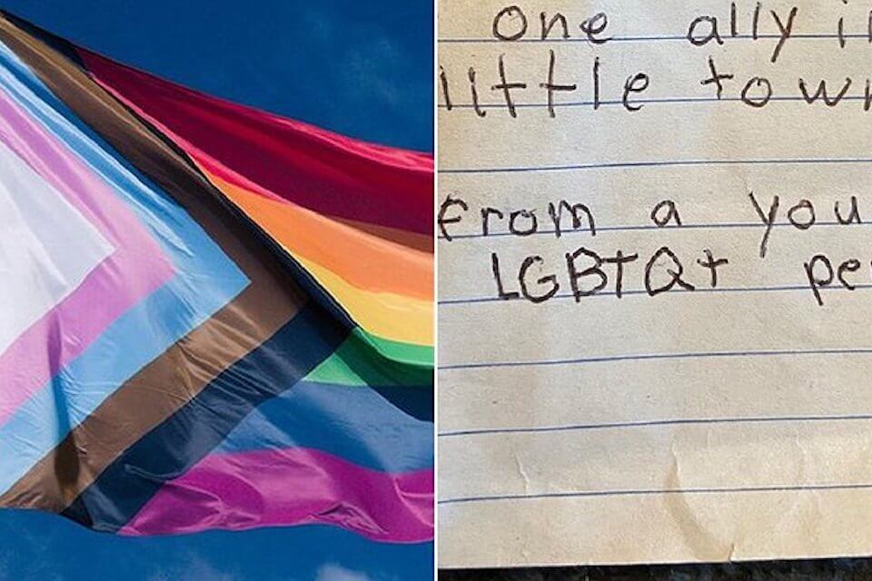 Bimbo scrive a vicina di casa con bandiera rainbow: "Sono felice che ci sia un'alleata in questa piccola città" - Bimbo scrive a vicina di casa con bandiera rainbow - Gay.it