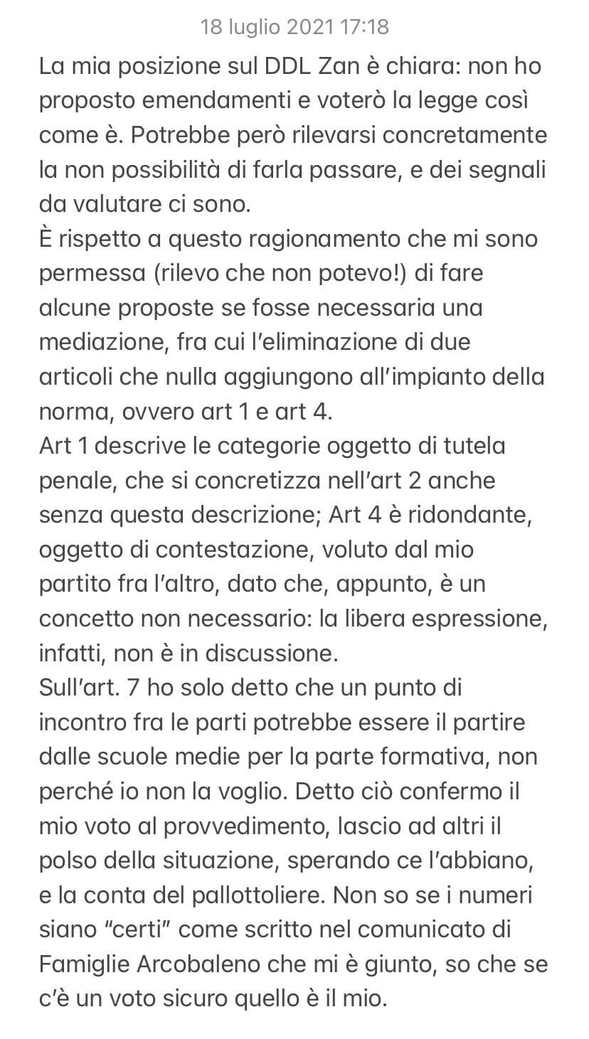 DDL Zan, Barbara Masini di Forza Italia conferma il suo "voto sicuro" ma apre alle modifiche - E6lrvYTWQAUDoNX 1 - Gay.it