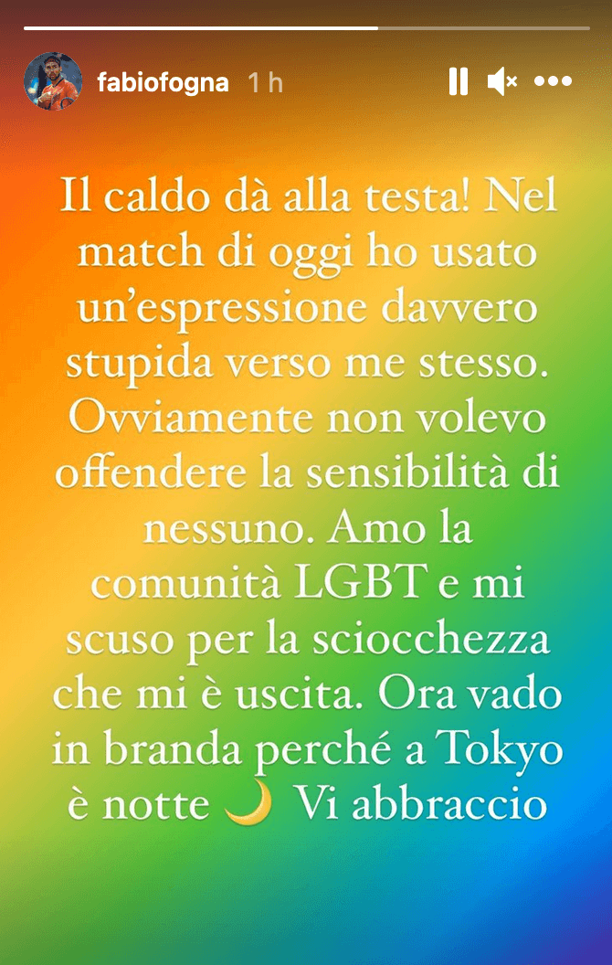 Tokyo 2020, Fabio Fognini eliminato perde la testa: "Sei un fr*cio" (VIDEO) - dopo le polemiche le scuse - Fabio Fognini 1 - Gay.it