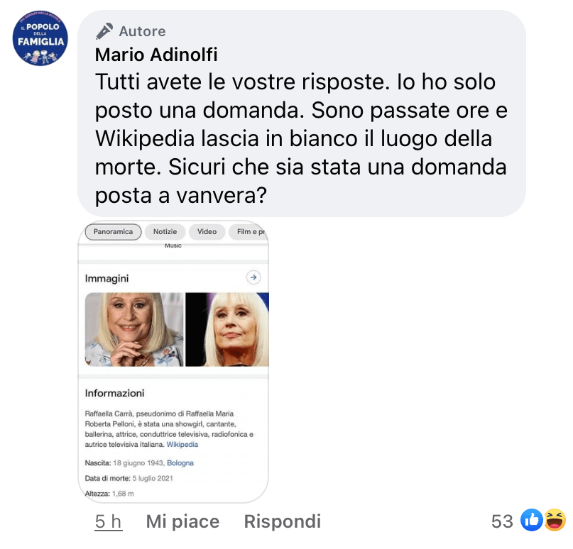 Adinolfi fa sciacallaggio su Raffaella Carrà: "Perché nessuno scrive dov'è morta? Ci sono foto di parenti e amici?" - Mario Adinolfi Raffaella Carra 3 1 - Gay.it