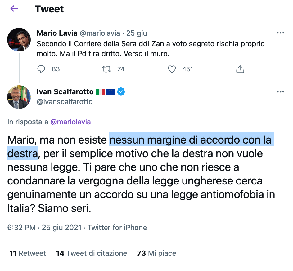 DDL Zan, quando Italia Viva lo definiva "testo equilibrato" e Scalfarotto assicurava "nessun accordo con la destra" - Scalfarotto - Gay.it
