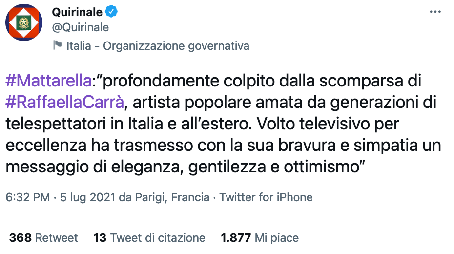 Tutti ricordano e celebrano Raffaella Carrà