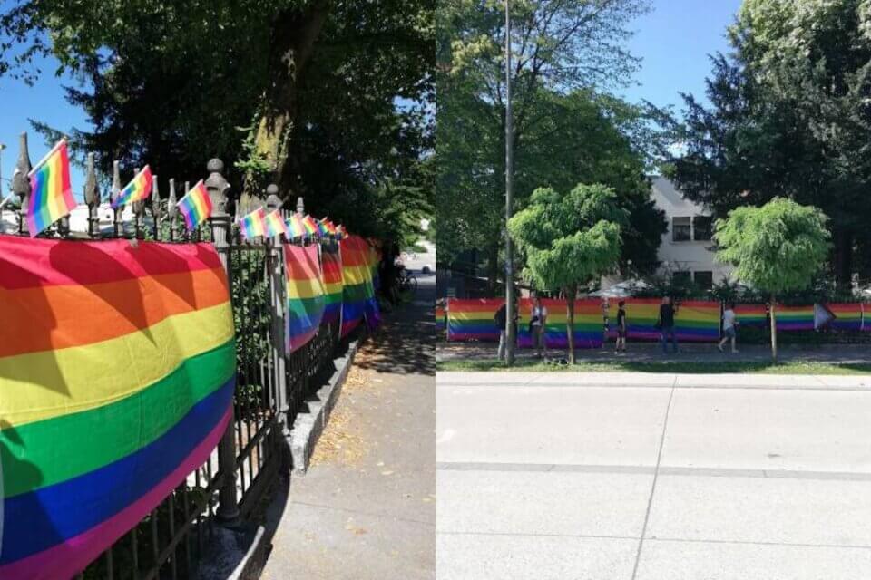 Slovenia, attivisti LGBT accolgono i premier di Ungheria e Polonia con una sfilata di bandiere arcobaleno
