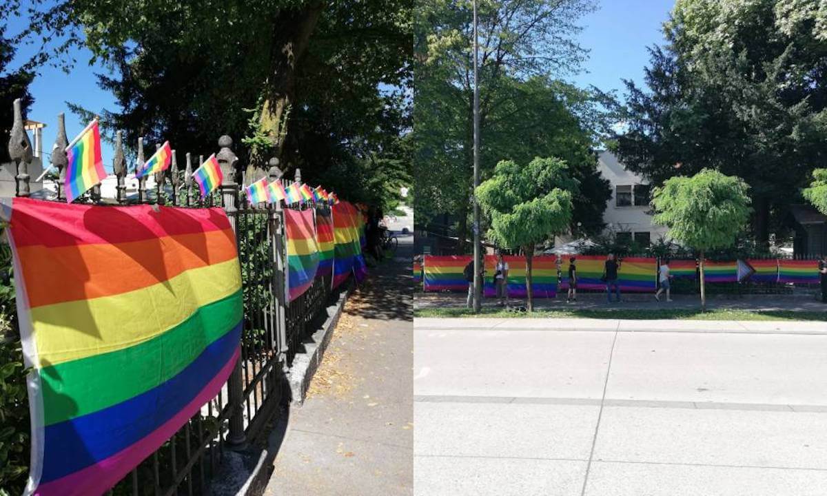 Slovenia, attivisti LGBT accolgono i premier di Ungheria e Polonia con una sfilata di bandiere arcobaleno