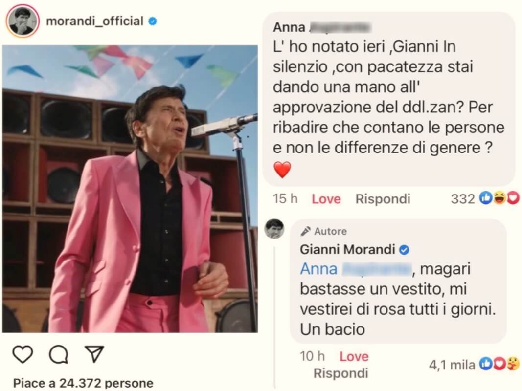 Gianni Morandi Vestito Di Rosa Ed è Polemica Sponsorizza Il Ddl Zan 