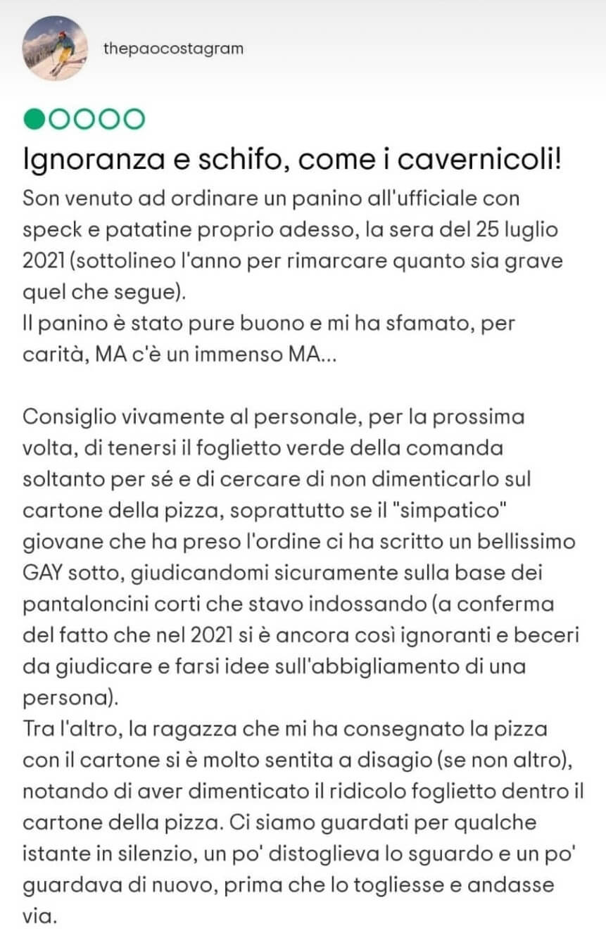 Trapani: cameriere etichetta come "gay" un ragazzo nello scontrino della pizzeria - tripadvisor - Gay.it