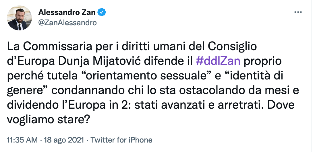 Dunja Mijatović, la Commissaria del Consiglio d’Europa difende il DDL Zan: "È incontrovertibile" - zan - Gay.it